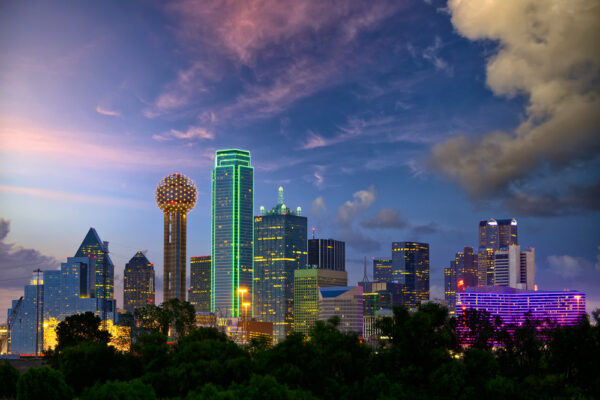 Dallas,City,Skyline,At,Twilight,,Texas,,Usa